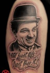 Modello del tatuaggio della lettera del ritratto di Chaplin sorriso grande