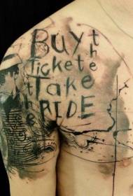 Patrón de tatuaje de letra de retrato de hombre negro de hombro
