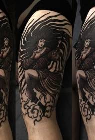 Велика фантастична илустрација стила црне фантазије жене тетоважа узорак