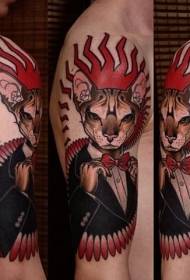 Big arm moderne styl kleurvolle gentleman kat tattoo patroon