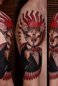 Patrón de tatuaxe de gato colorido estilo señor moderno brazo grande