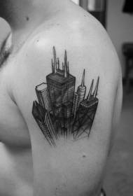 Egyszerű illusztráció stílusú fekete modern városi építészet tetoválás minta