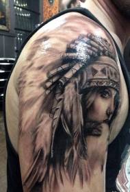 Modello del tatuaggio del ritratto della bella donna indiana della grande cenere nera