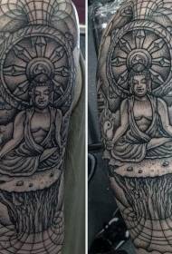 Modello di tatuaggio Buddha contemplativo stile grande puntura nera