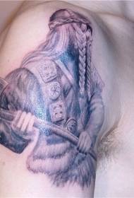 Patrón de tatuaje de hombro de hacha pirata blanco y negro