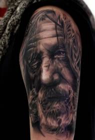 Veľké rameno realistické čierne gandalf portrét tetovanie vzor