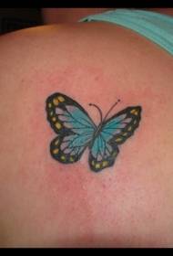 Сладка татуировка на синя пеперуда на гърба