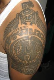 Big arm black and white Aztec totem tattoo pattern