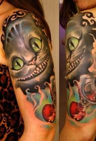 Duży tatuaż w kolorze uśmiechu wzór kota fantasy fantasy