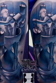 Babban hannu blue hourglass tare da mutum-mutumi ƙirar tattoo