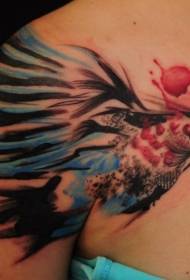 Skouerkleur spatstyl Birdie tattoo patroon