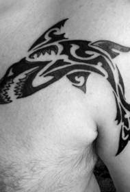 Shoulder Polynesian style black evil shark tattoo pattern