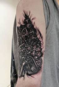 Patrún tattoo meicniúil réadúil dubh le hairm