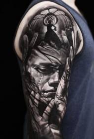 Μεγάλο μπράτσο ανατριχιαστικό μαύρο άνθρωπο τέρας τατουάζ πρότυπο πρόσωπο