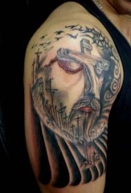 I-Big arm cross ne-jesus bird tattoo iphethini