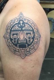 Patrwm tatŵs carreg crwn hynafol du a gwyn