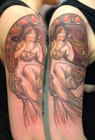 Modèle de tatouage portrait de femme gros bras old school couleur femme