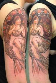 Big arm old school kleur vrouw portret tattoo patroon