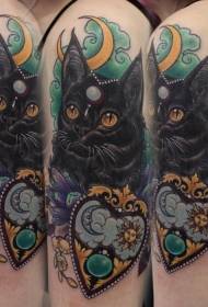 Gato de fantasía de cor nova escola brazo grande con patrón de tatuaxe de xoias