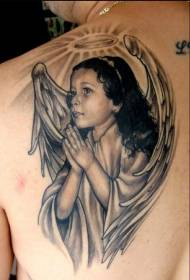 Reali mergaitės angelo reiki tatuiruotė ant nugaros