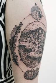 Голема рака црна гравура стил природен пејзаж шема тетоважа