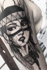 Modello indiano del tatuaggio del grande braccio del ritratto nero della donna