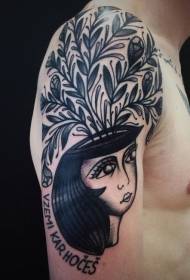 Velika ruka ilustracija stil crne biljke i žene uzorak tetovaža