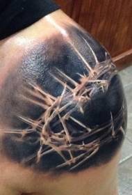 Tatuaggio tatuaggio a spina in bianco e nero incredibilmente realistico sulla spalla