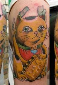 Bag-ong eskuylahan nga kolor kolor sa japanese lucky cat ug pattern sa tattoo sa salapi