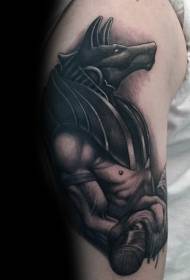 Велика рука чорний сірий стиль єгипетський бог Анубіс татуювання візерунок