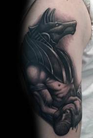 Grote arm zwart grijs stijl Egyptische Anubis god tattoo patroon