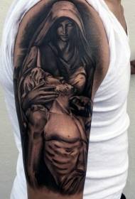 Ručno crno siva dramatična vjerska tetovaža uzorak