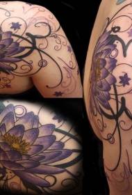 Shoulder new school color flower vine tattoo pattern