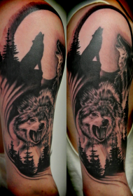 Velika črna in siva slog oblikovanje tatoo razpoloženja gozdnih volkov