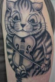 바이올린 문신 패턴을 당기는 웃 긴 고양이