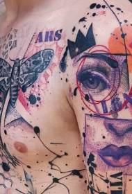 Colored various symbol text and butterfly tattoo pattern