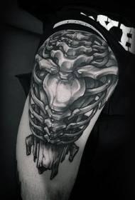 Црн скелет шема на тетоважи со голема рака