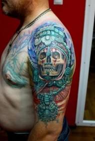 Big arm turquoise jewelry and Aztec skull tattoo pattern
