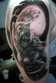 Braccio lupo mannaro grigio nero e motivo tatuaggio grande luna