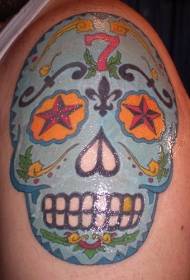 Grouss Aarm blo Mexikanesch Schädel Tattoo Muster