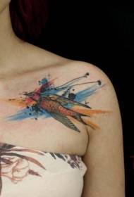 Modello di tatuaggio uccello spalla ragazza spruzzata dell'acquerello