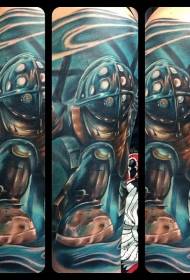 Arm slávne farebné kreslené tetovanie robot vzor