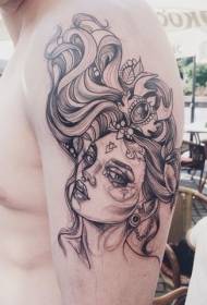 Donna di fantasia nera in stile schizzo braccio grande con motivo a tatuaggio gioielli