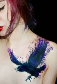 Fantasy akvarel vrána tetování vzor pro dívky ramena