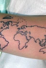 世界地圖黑色線條簡單的紋身圖案
