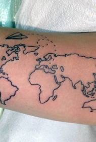 World map black lines simple tattoo pattern
