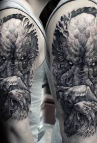 Big arm sting style black evil creature tattoo pattern