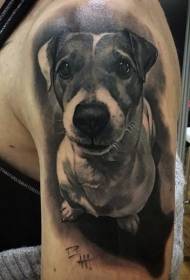 Kol şirin gerçekçi siyah beyaz köpek portre dövme deseni