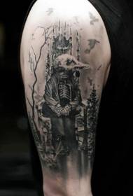 Mbreti skelet i zogjve të zi gri të zi mbret me model tatuazhi pyjor