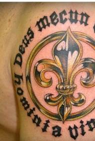 Zelta lilijas zīmoga un melna rakstura lielas rokas tetovējums